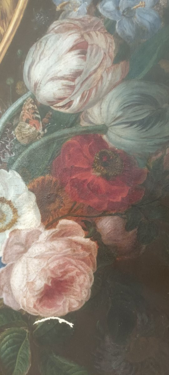 Nature morte aux fleurs et Bacchus  huile sur toile école italienne-photo-4