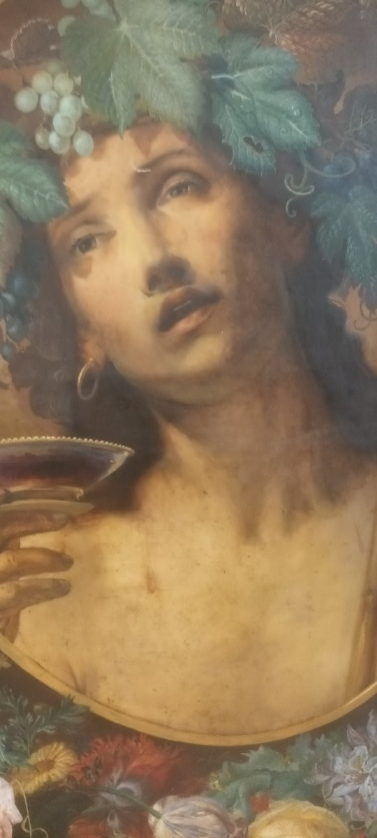 Nature morte aux fleurs et Bacchus  huile sur toile école italienne-photo-5