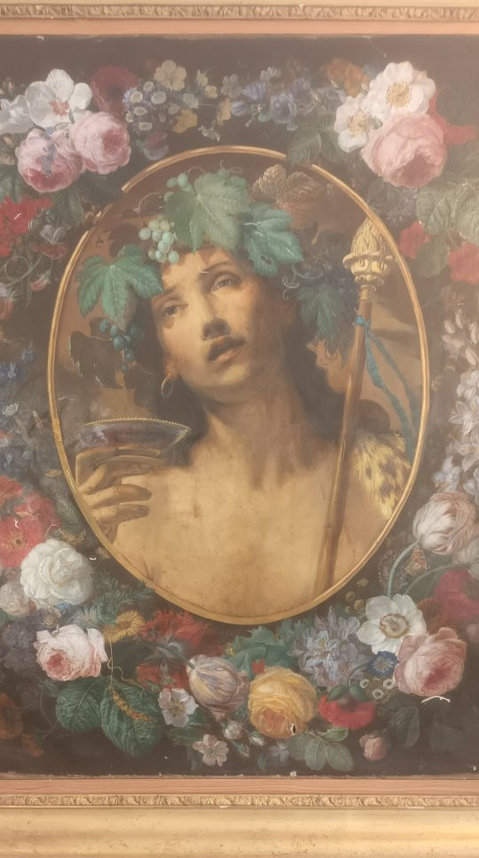 Nature morte aux fleurs et Bacchus  huile sur toile école italienne-photo-6
