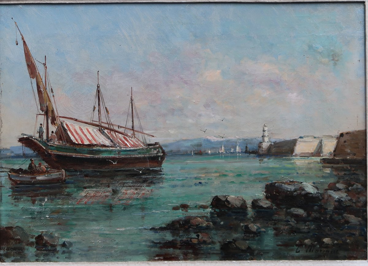 tableau ancien marine marseille vieux port phare Gustave Mascart-photo-2