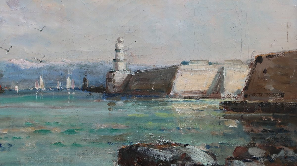 tableau ancien marine marseille vieux port phare Gustave Mascart-photo-4