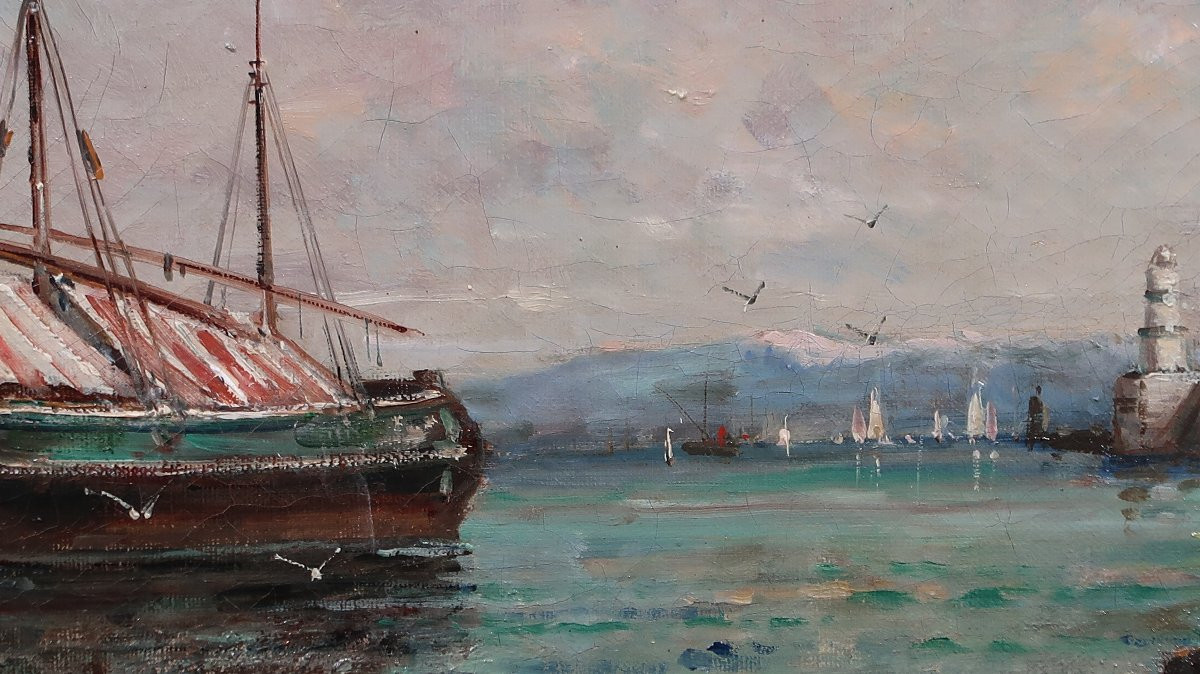 tableau ancien marine marseille vieux port phare Gustave Mascart-photo-1
