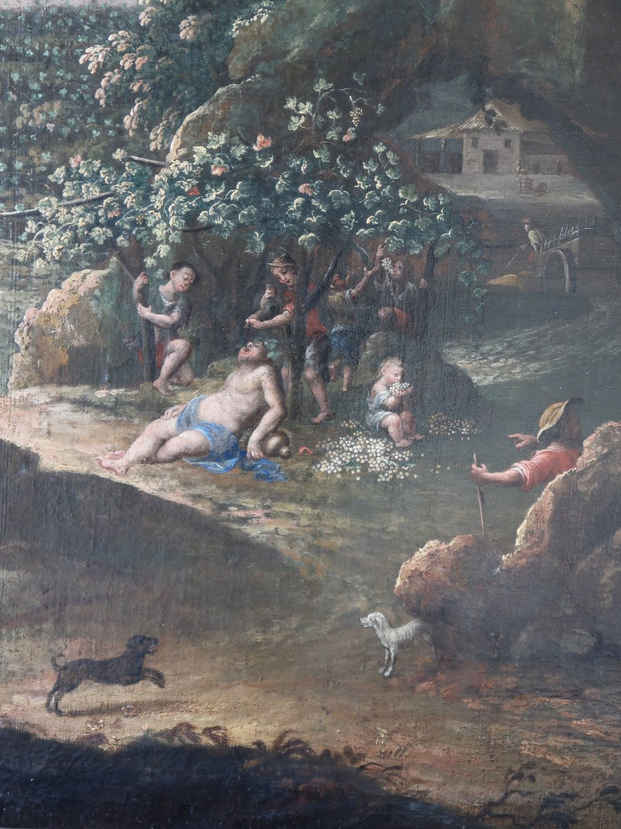 tableau huile sur toile Bacchus paysage mythologie XVIIIème romantique école italienne-photo-4