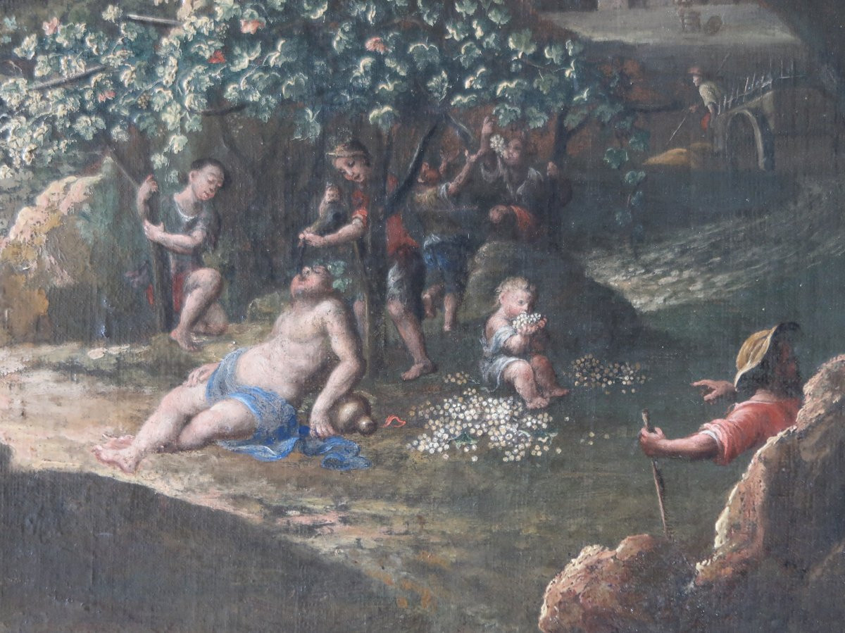 tableau huile sur toile Bacchus paysage mythologie XVIIIème romantique école italienne-photo-1