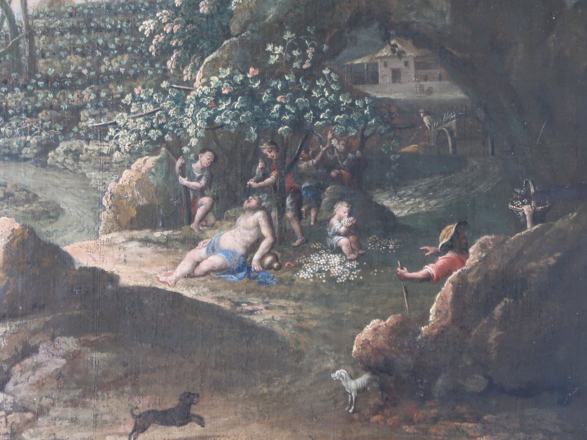 tableau huile sur toile Bacchus paysage mythologie XVIIIème romantique école italienne-photo-2