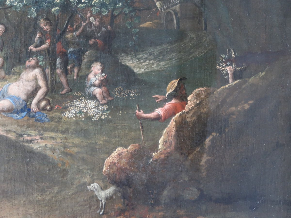 tableau huile sur toile Bacchus paysage mythologie XVIIIème romantique école italienne-photo-4