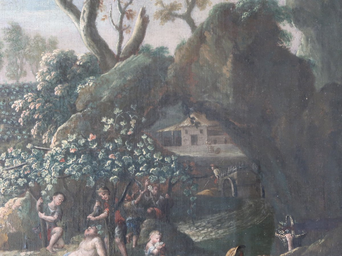tableau huile sur toile Bacchus paysage mythologie XVIIIème romantique école italienne-photo-5