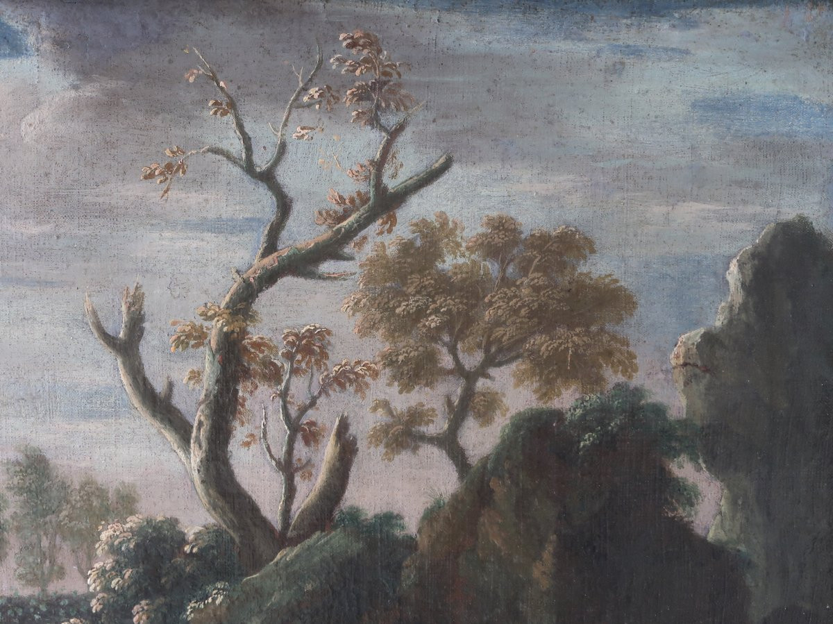 tableau huile sur toile Bacchus paysage mythologie XVIIIème romantique école italienne-photo-6