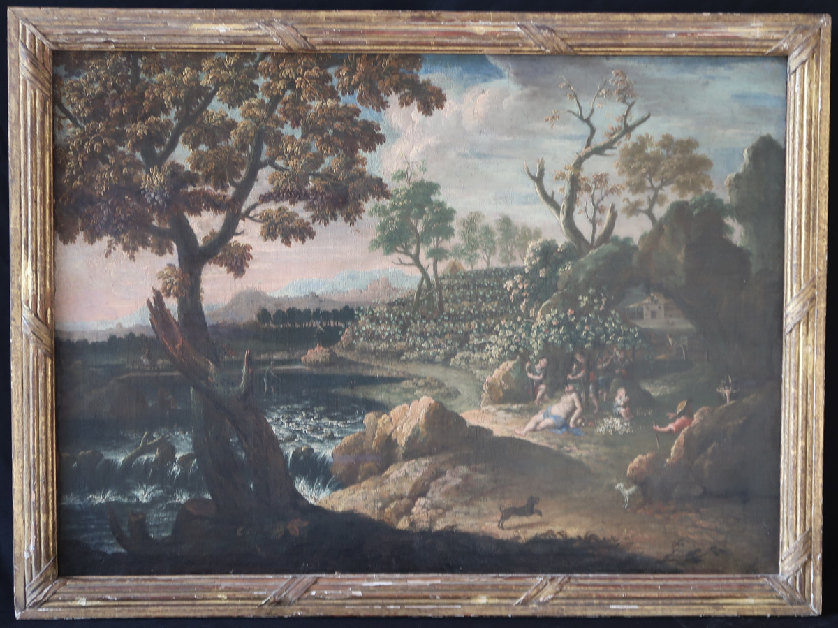 tableau huile sur toile Bacchus paysage mythologie XVIIIème romantique école italienne