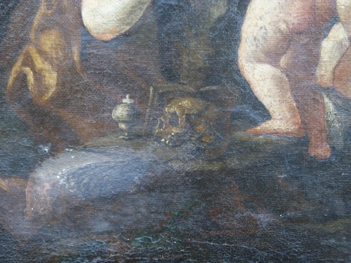 Tableau ancien vanité memento mori marie Madeleine putti école italienne 17ème XVIIème-photo-2