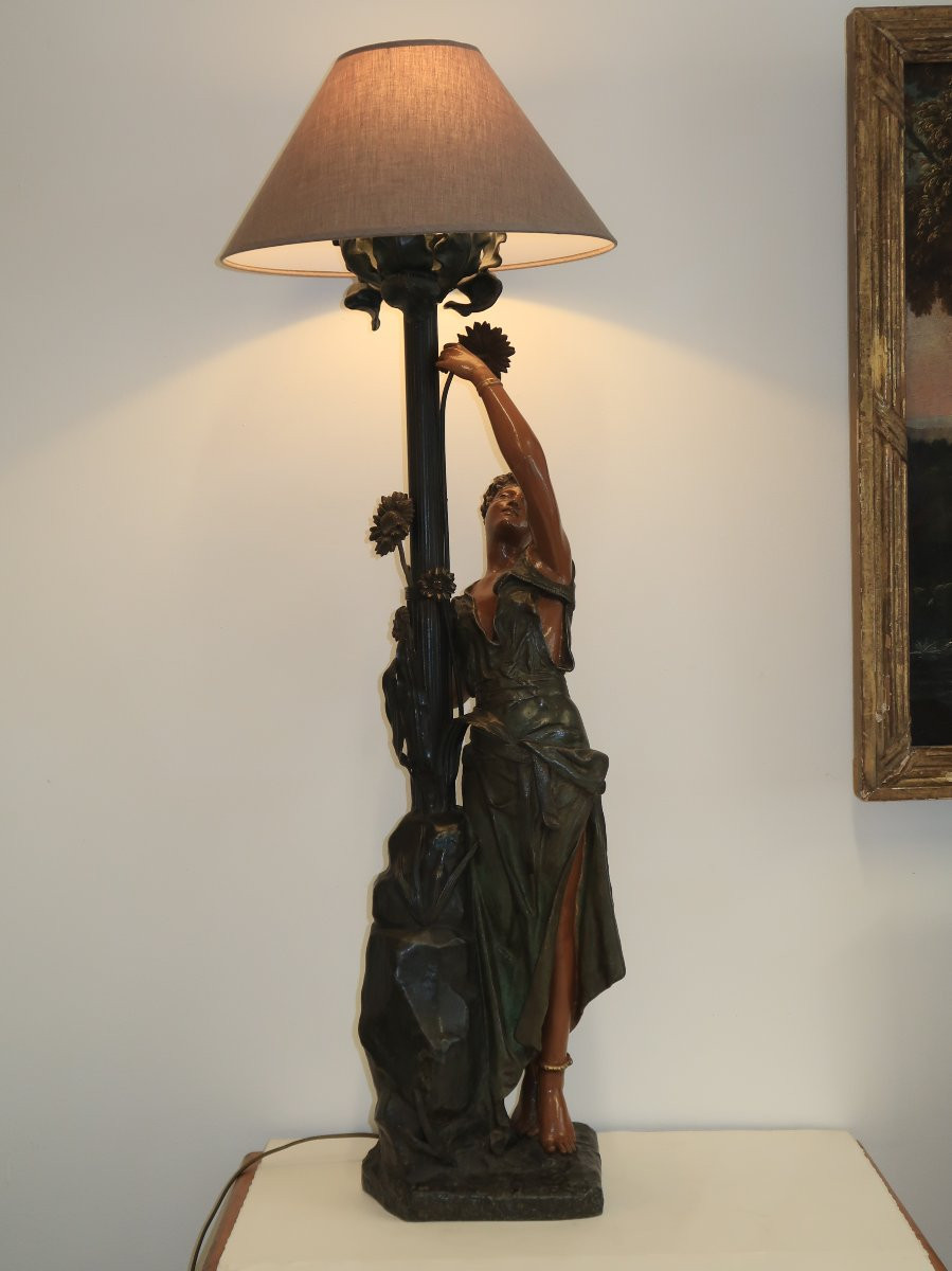 sculpture orientaliste lampadaire bronze et metal art nouveau-photo-2