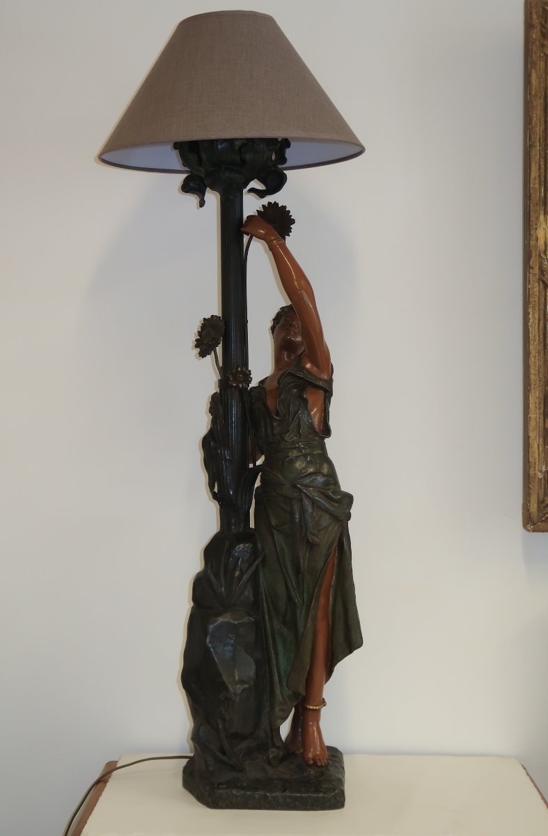 sculpture orientaliste lampadaire bronze et metal art nouveau-photo-3