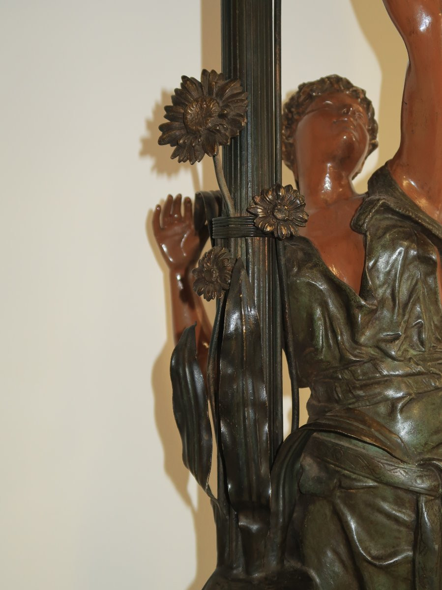 sculpture orientaliste lampadaire bronze et metal art nouveau-photo-1
