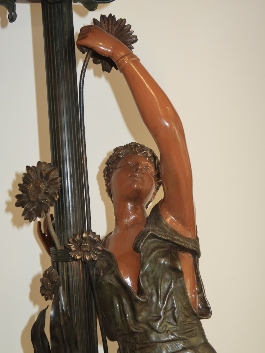 sculpture orientaliste lampadaire bronze et metal art nouveau-photo-2