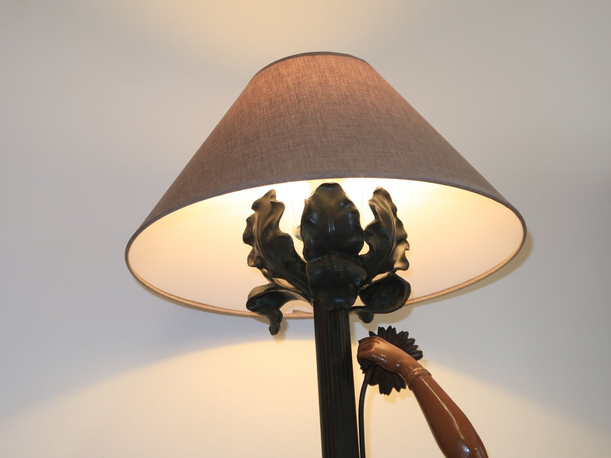 sculpture orientaliste lampadaire bronze et metal art nouveau-photo-3
