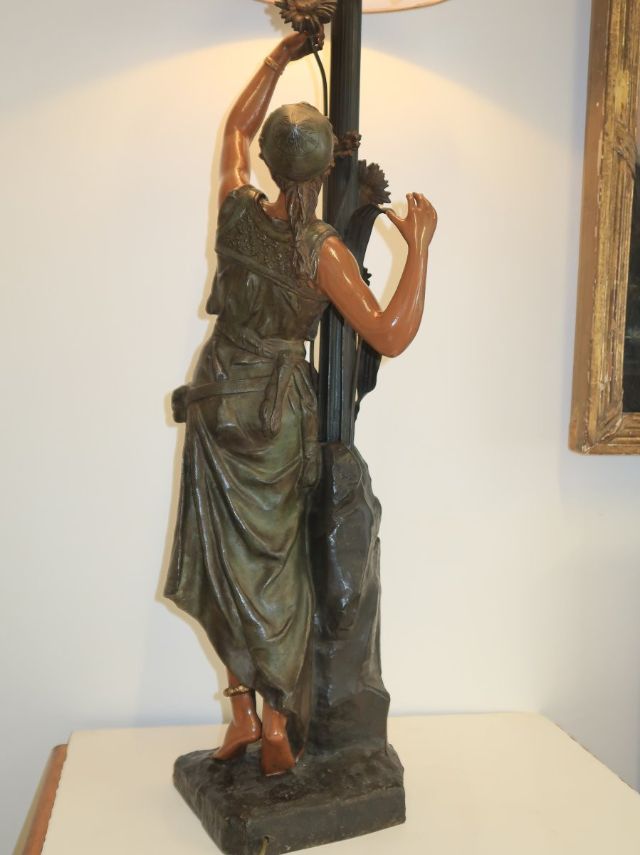 sculpture orientaliste lampadaire bronze et metal art nouveau-photo-7