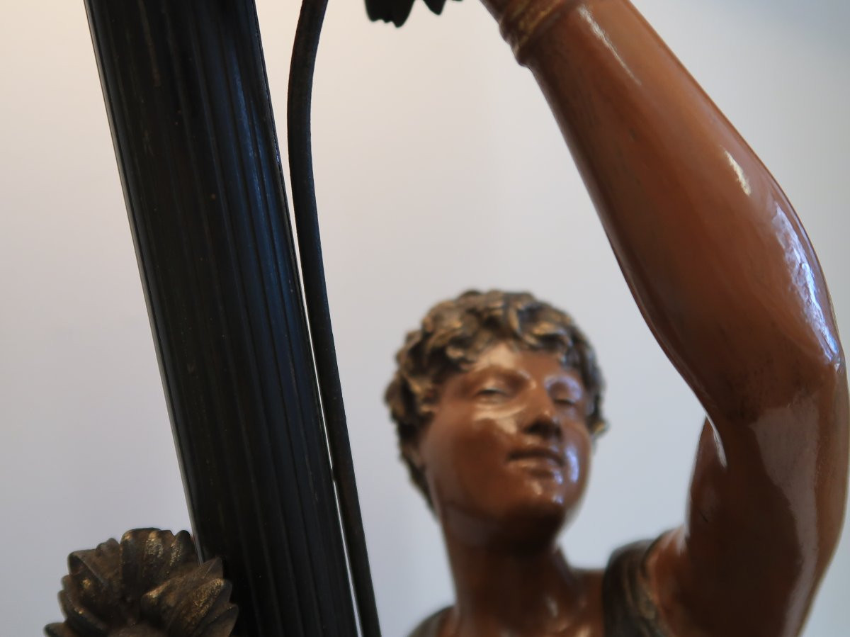 sculpture orientaliste lampadaire bronze et metal art nouveau-photo-8