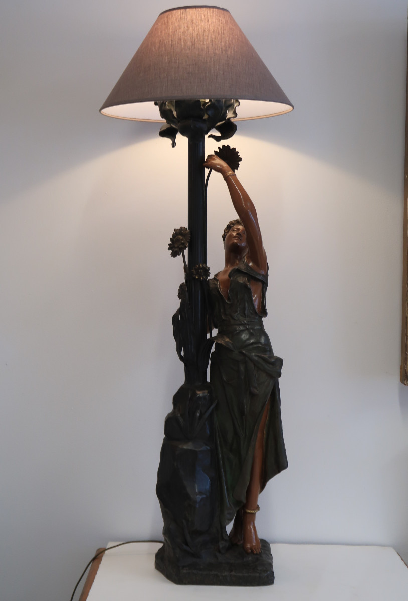 sculpture orientaliste lampadaire bronze et metal art nouveau