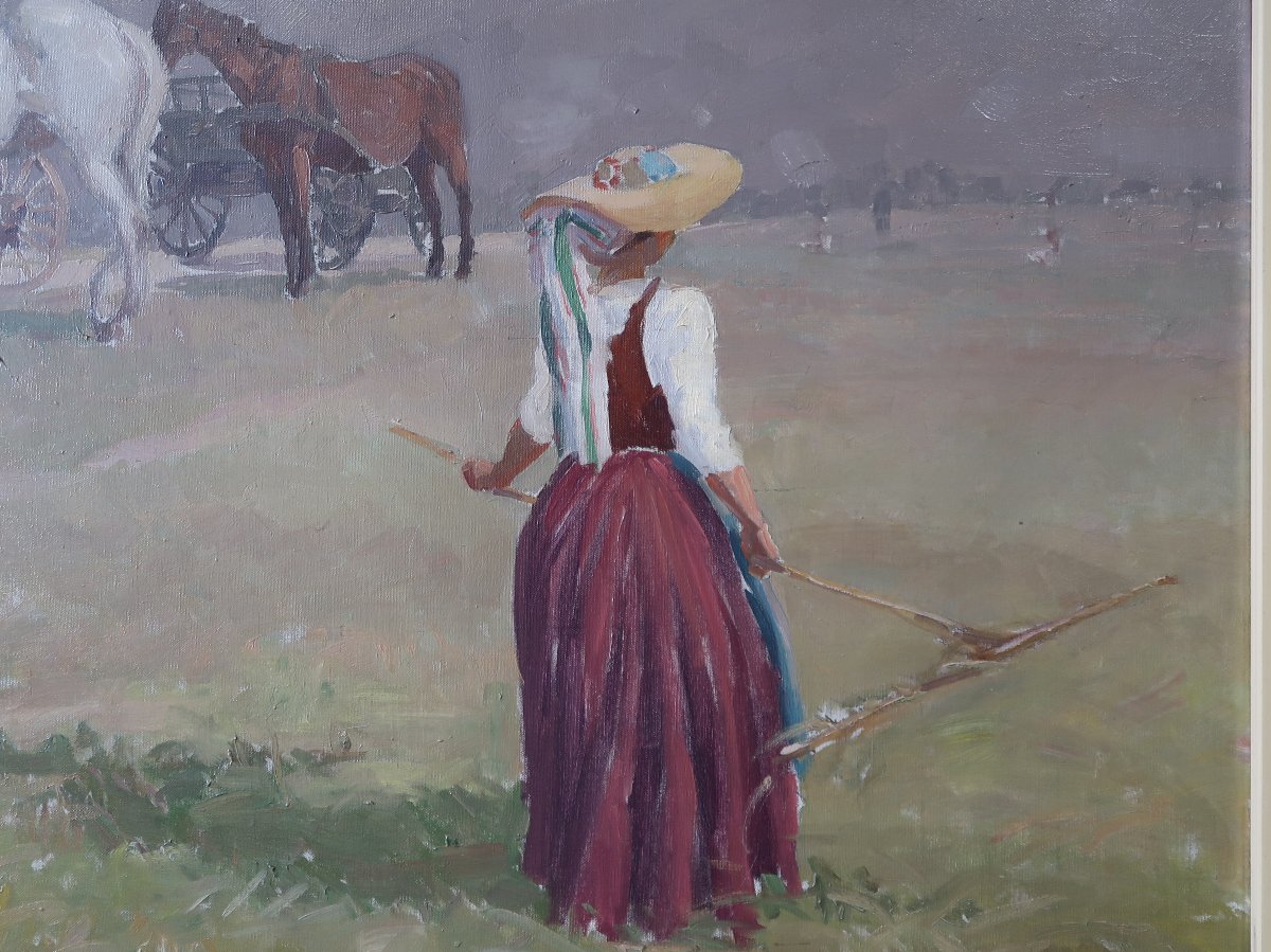 Paul Ledoux: Alsace, Haymaking, Horses, Harvest, 1911, Peasant Woman-photo-4
