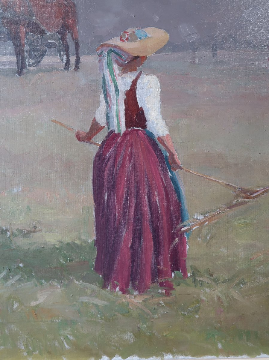 Paul Ledoux: Alsace, Haymaking, Horses, Harvest, 1911, Peasant Woman-photo-2