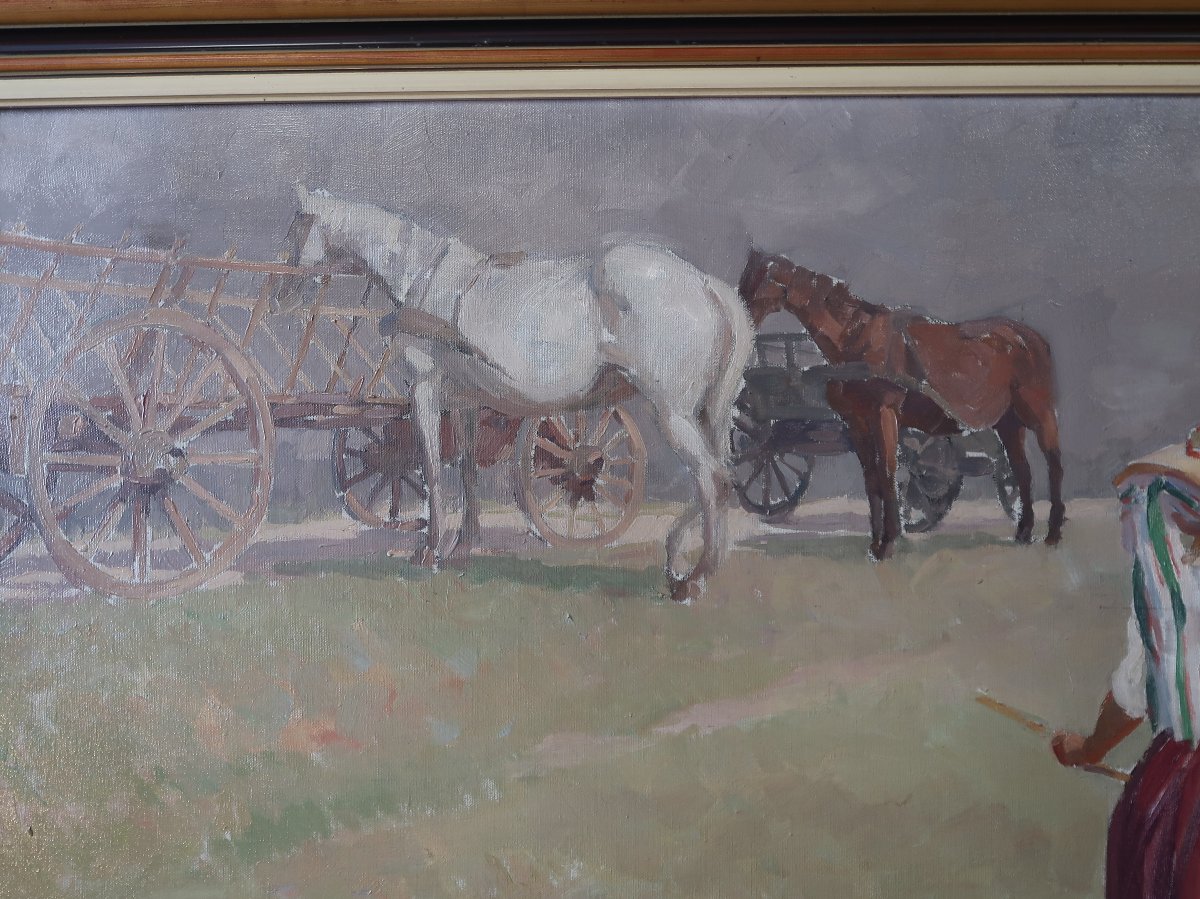 Paul Ledoux: Alsace, Haymaking, Horses, Harvest, 1911, Peasant Woman-photo-4