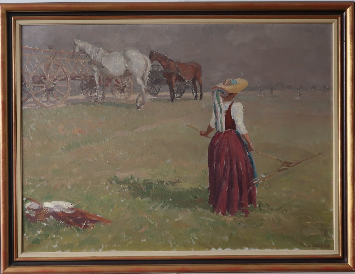 Paul Ledoux: Alsace, Haymaking, Horses, Harvest, 1911, Peasant Woman