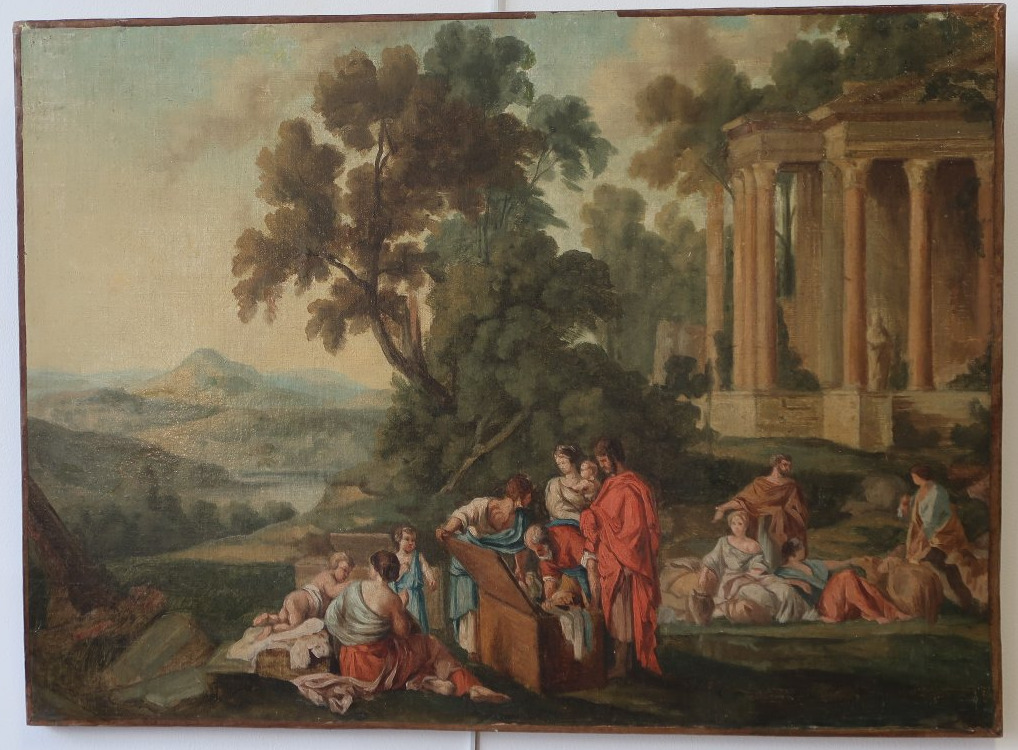 tableau ancien capriccio caprice d'architecture scène biblique 18ème