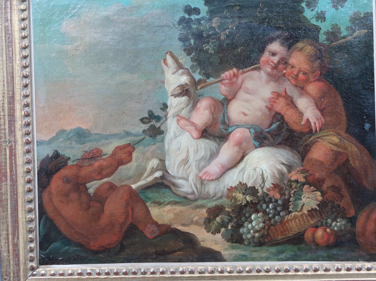 Antique Painting Of Bacchus And Putti, 18th Century, Mythology-photo-2