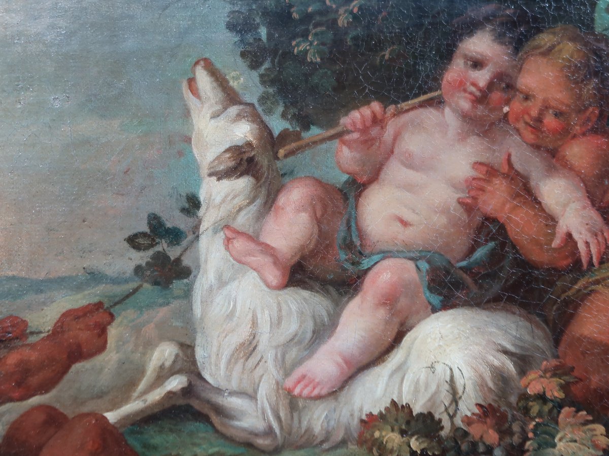Antique Painting Of Bacchus And Putti, 18th Century, Mythology-photo-3
