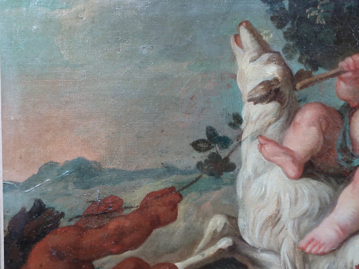Antique Painting Of Bacchus And Putti, 18th Century, Mythology-photo-2