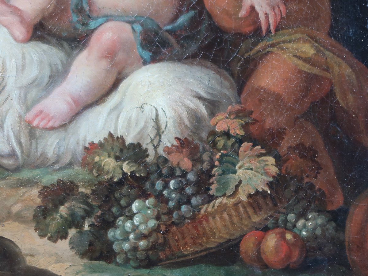 Antique Painting Of Bacchus And Putti, 18th Century, Mythology-photo-4