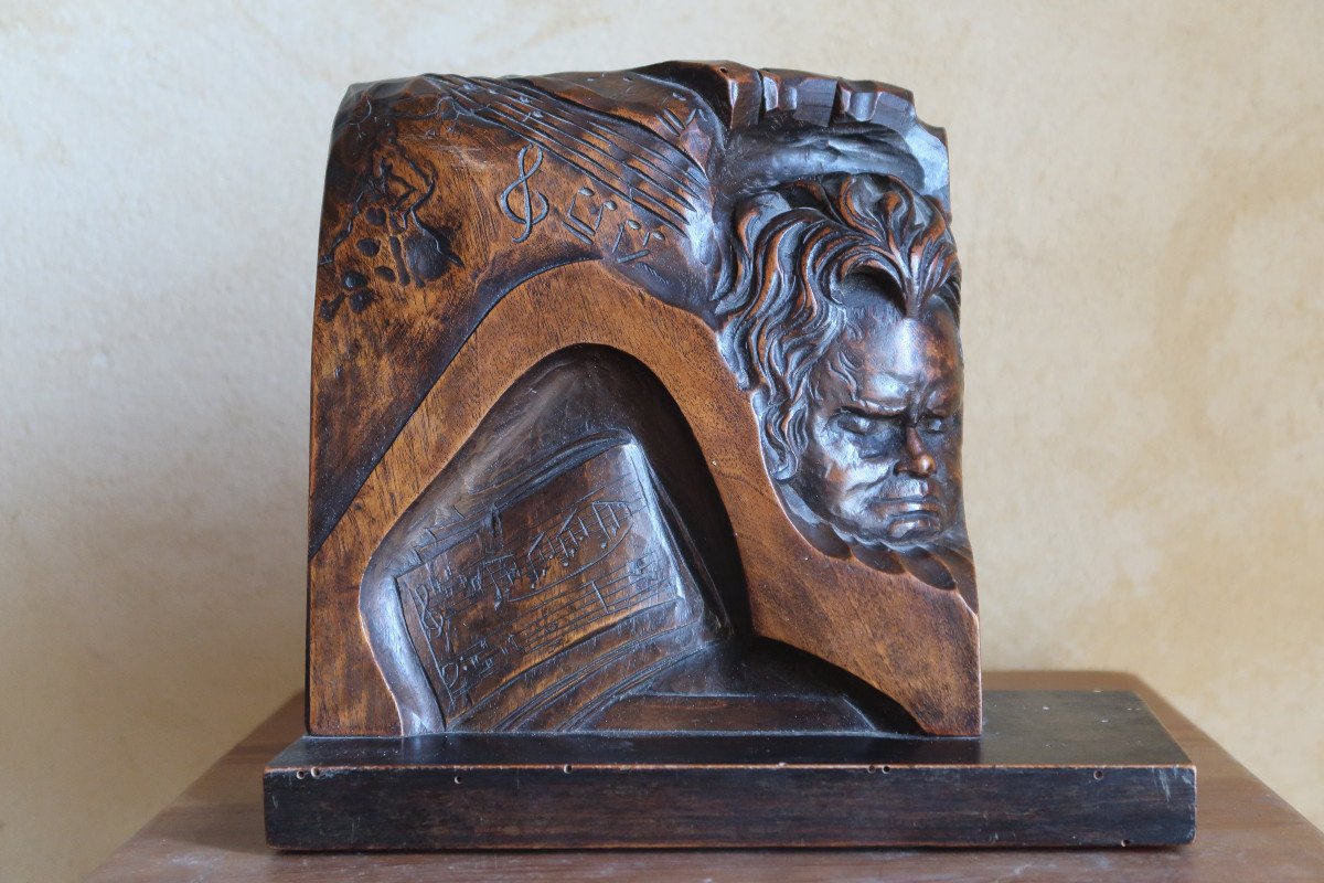 Manolo Pérez Valiente Beethoven Solid Wood Sculpture-photo-3