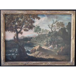 tableau huile sur toile Bacchus paysage mythologie XVIIIème romantique école italienne