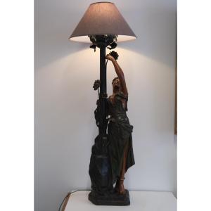 sculpture orientaliste lampadaire bronze et metal art nouveau