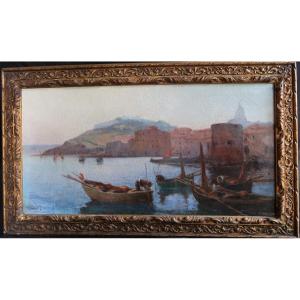 tableau ancien St Tropez pêcheurs le port la ponche Henri Person marine la citadelle