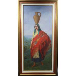 Painting Of A Woman With A Pitcher By Henri Laffite