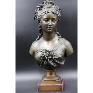 Bronze Sculpture XIXth Bust Of Woman L Grégoire, Boyer Frères Paris.