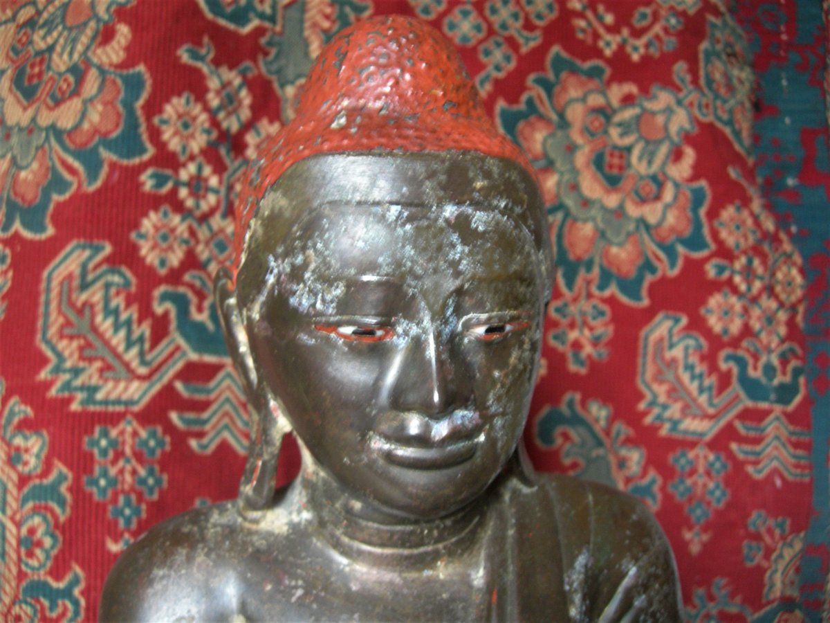 Bouddha en bronze -Birmanie 19ème siècle -H  42cm-photo-3