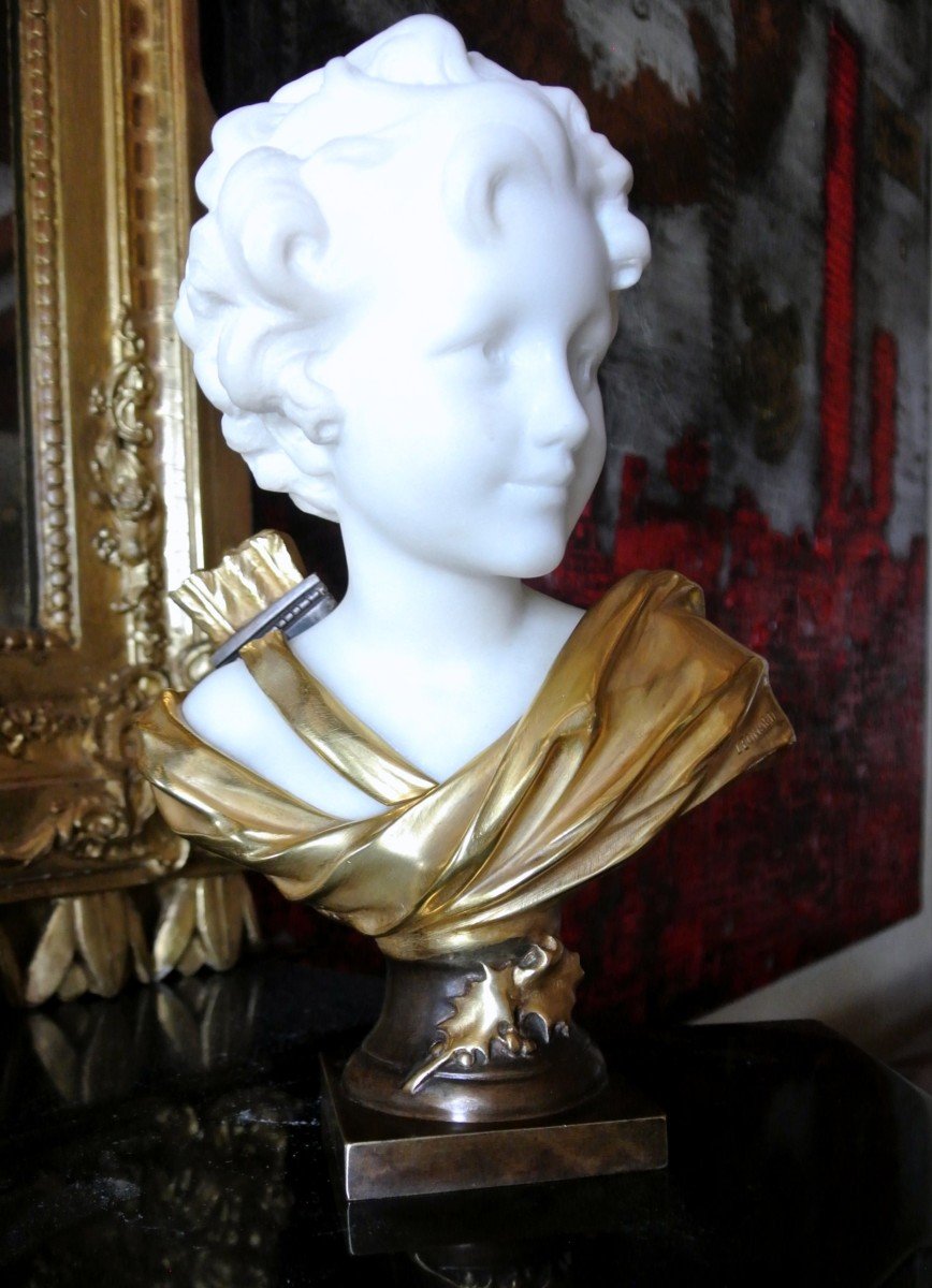 "cupid" Marble And Bronze After Léonard Agathon (1841/1923)-photo-1
