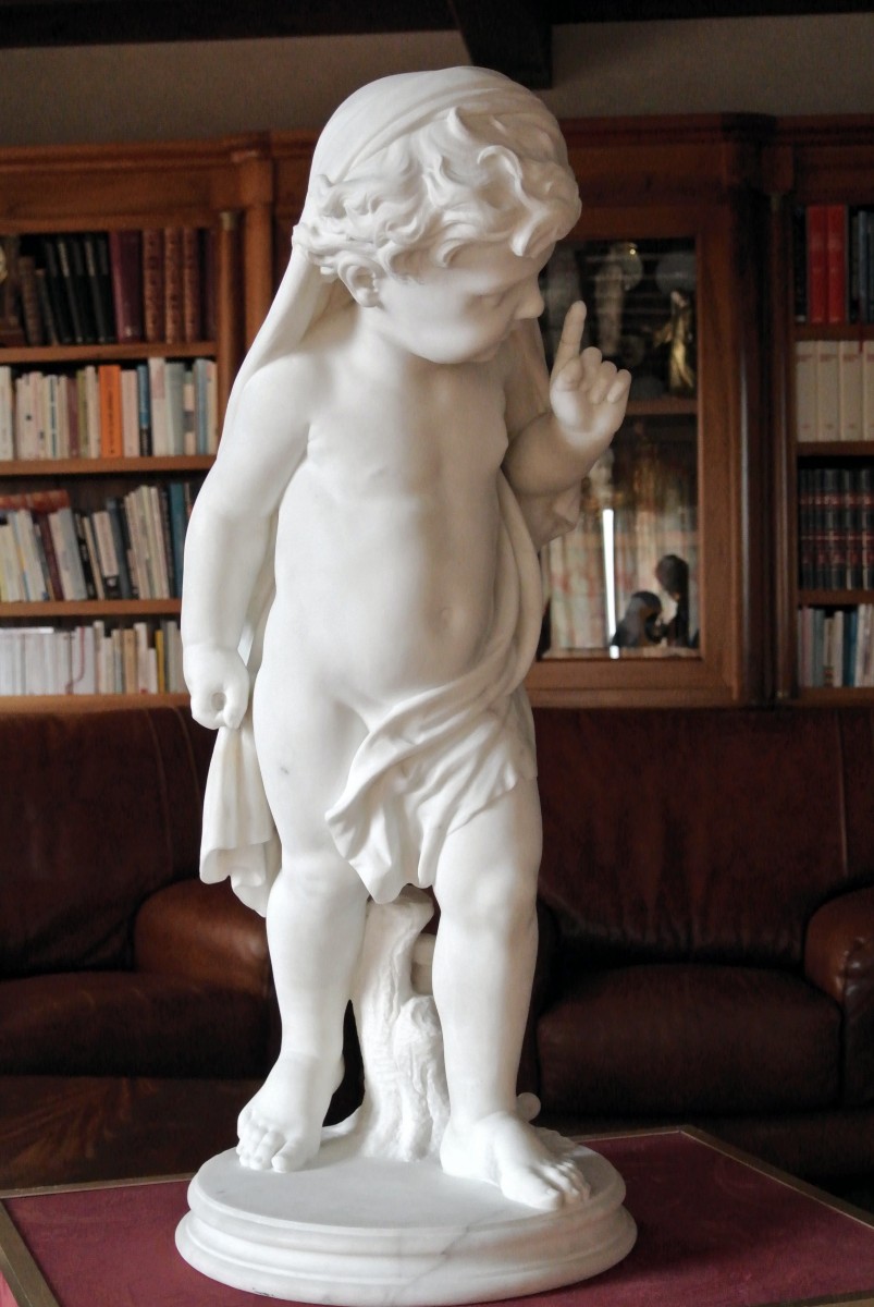 "Cupidon" Marbre signé Jules-Joseph Alkin  (1830/1888)-photo-2