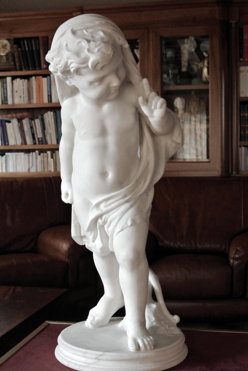 "Cupidon" Marbre signé Jules-Joseph Alkin  (1830/1888)