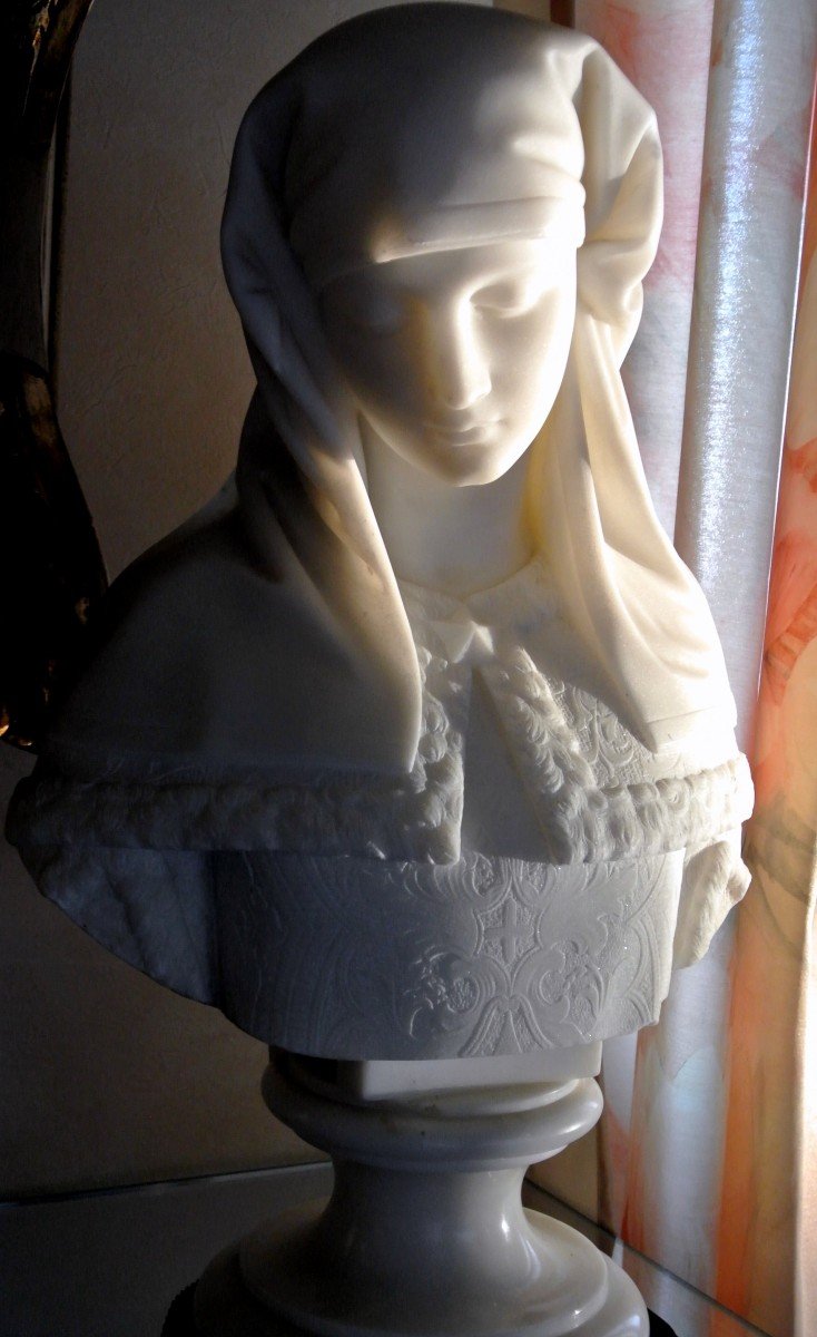 Bust Of The Blessed Virgin Marble E. Fiaschi-photo-3
