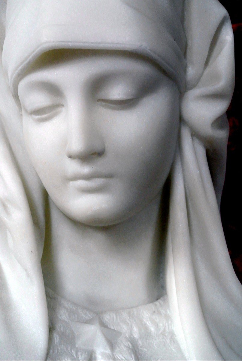 Bust Of The Blessed Virgin Marble E. Fiaschi-photo-7