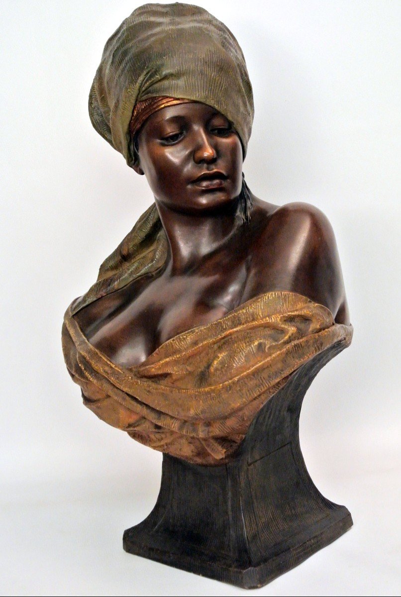 Orientalist Bust Signed Lévêque, Goldscheider Manufacture-photo-2