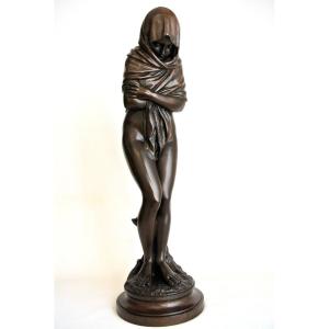  "la Frileuse" Bronze Statue After Jean-antoine Houdon