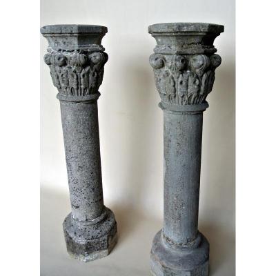 Pair Of Volvic Stone Columns