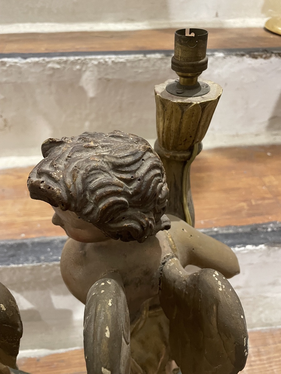 Pair Of Angels In Gilded Wood And Lacquer-photo-6
