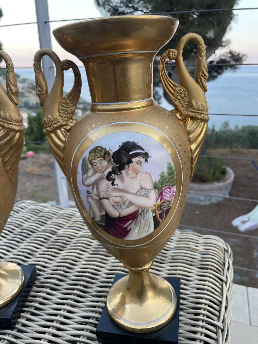 Pair des vase porcelane double dourure napoleon III-photo-2