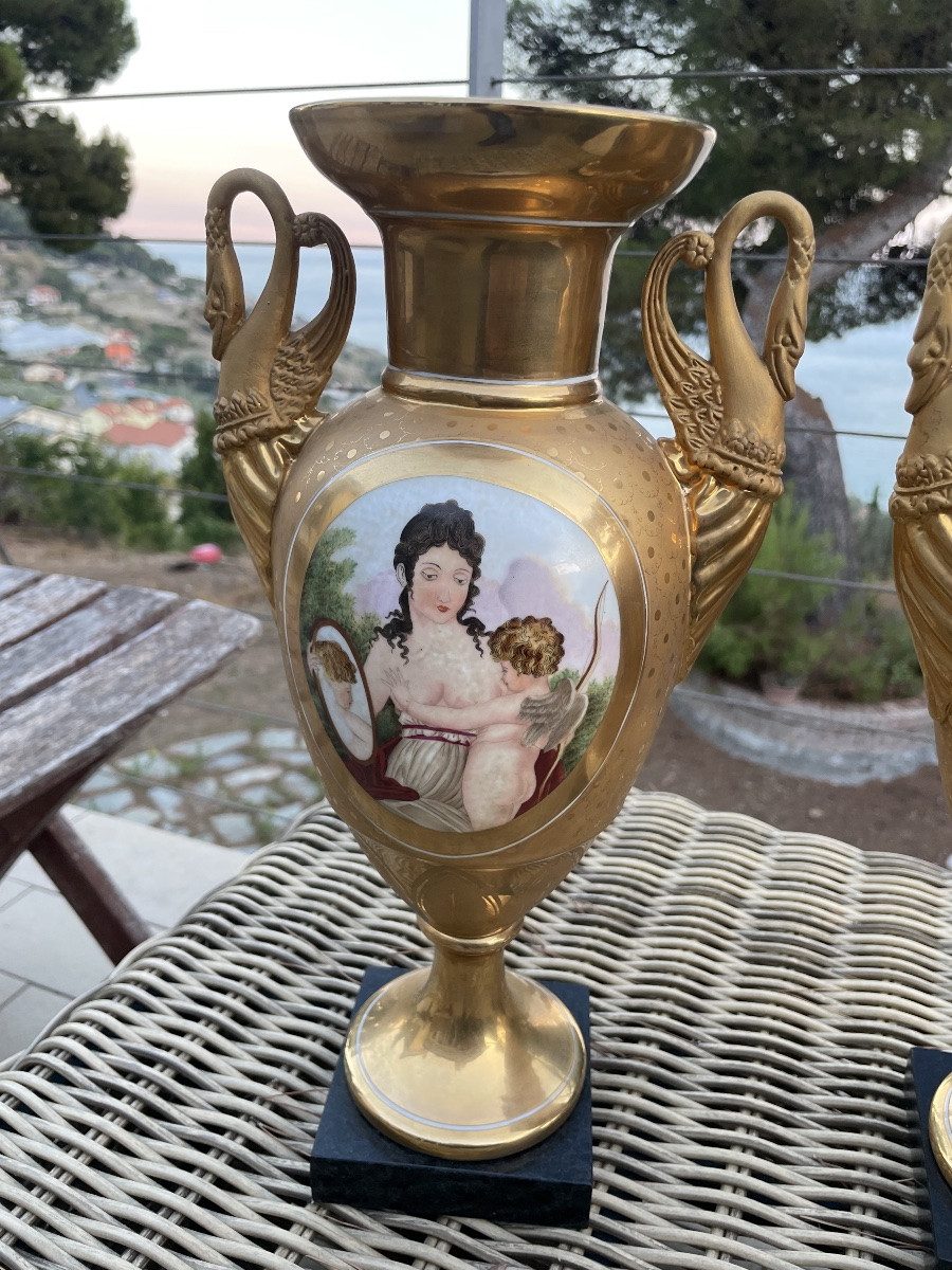 Pair des vase porcelane double dourure napoleon III-photo-3
