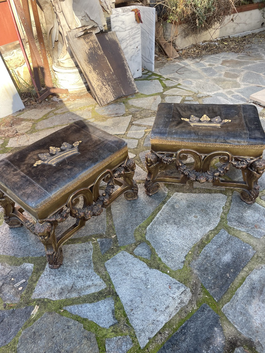 Pair Of Gilden Wooden Stools-photo-5